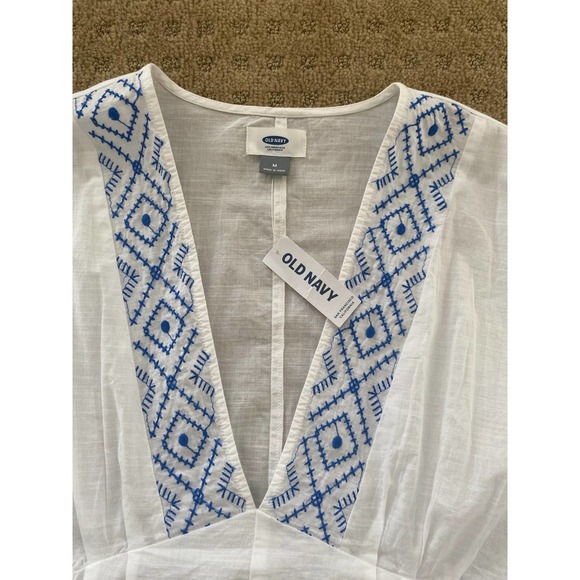 Old Navy Cover Up Tunic Large SS Blue Embroidery NEW - Picture 2 of 9